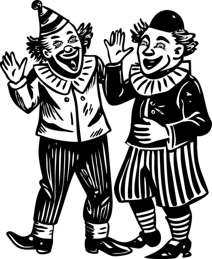 Vintage illustration of laughing circus clowns vector