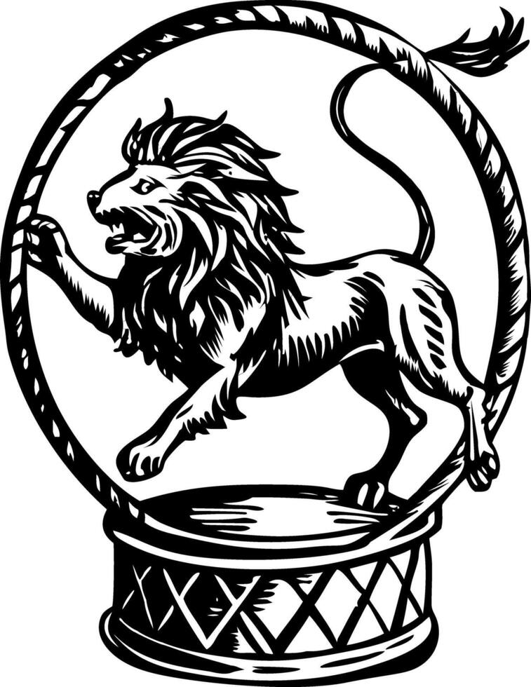 Vintage illustration depicting circus lion performance vector