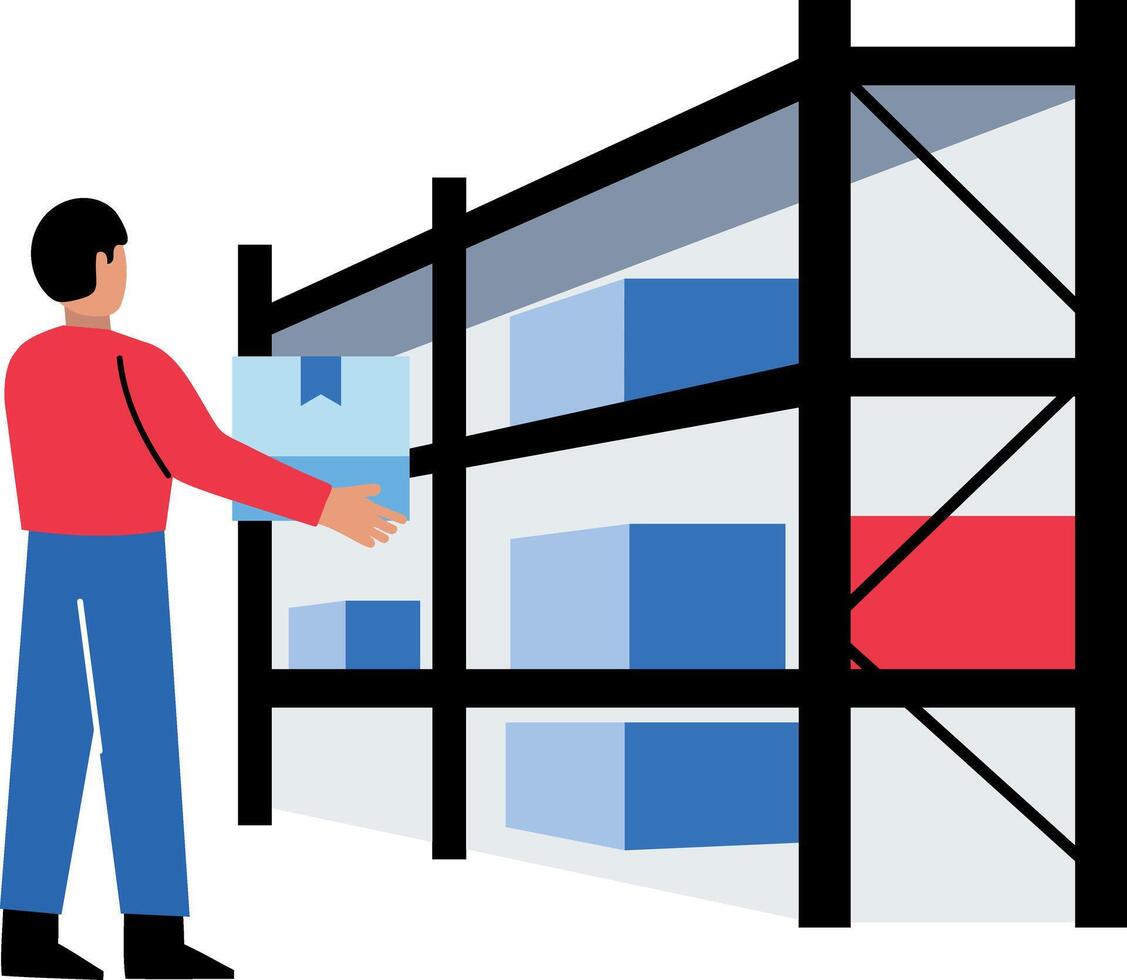 A flat style icon of a character organizing stocking shelves vector