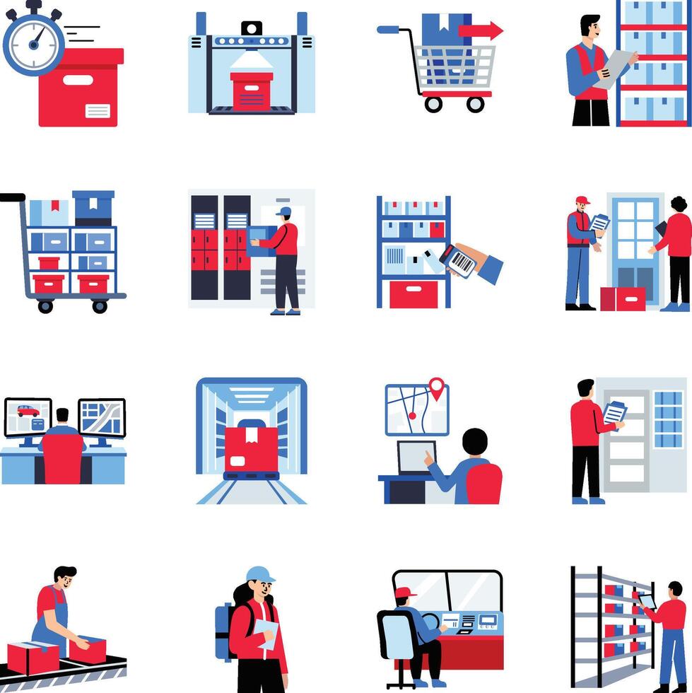 Set of Flat Style Delivery Icons vector