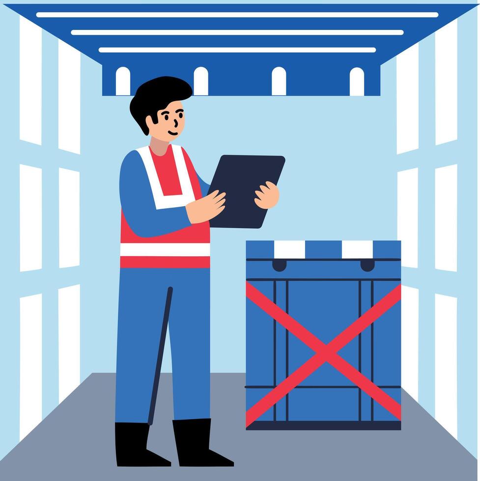 A flat style icon of a character doing shipment inspection vector