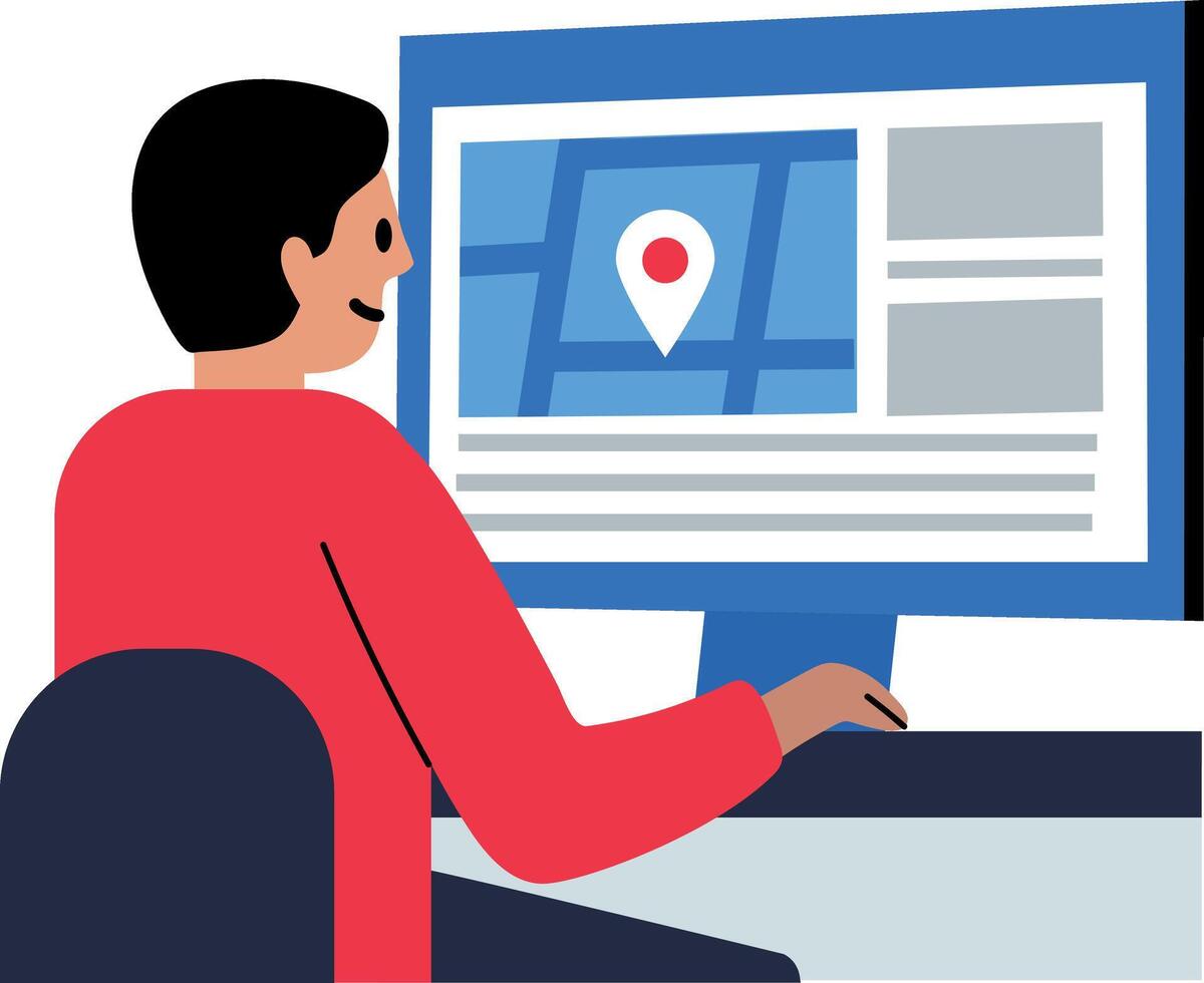 A flat style icon of a character doing online tracking of delivery location vector