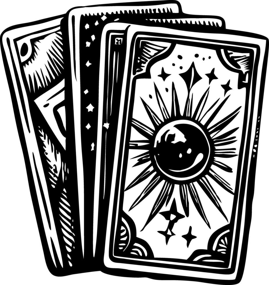 A sketchy style icon depicting tarot cards vector