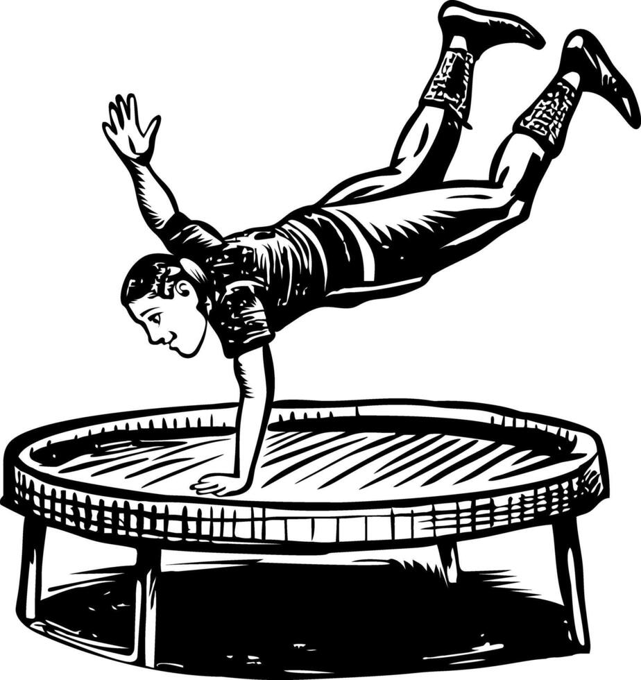 Vintage illustration of trampoline acrobat performance vector