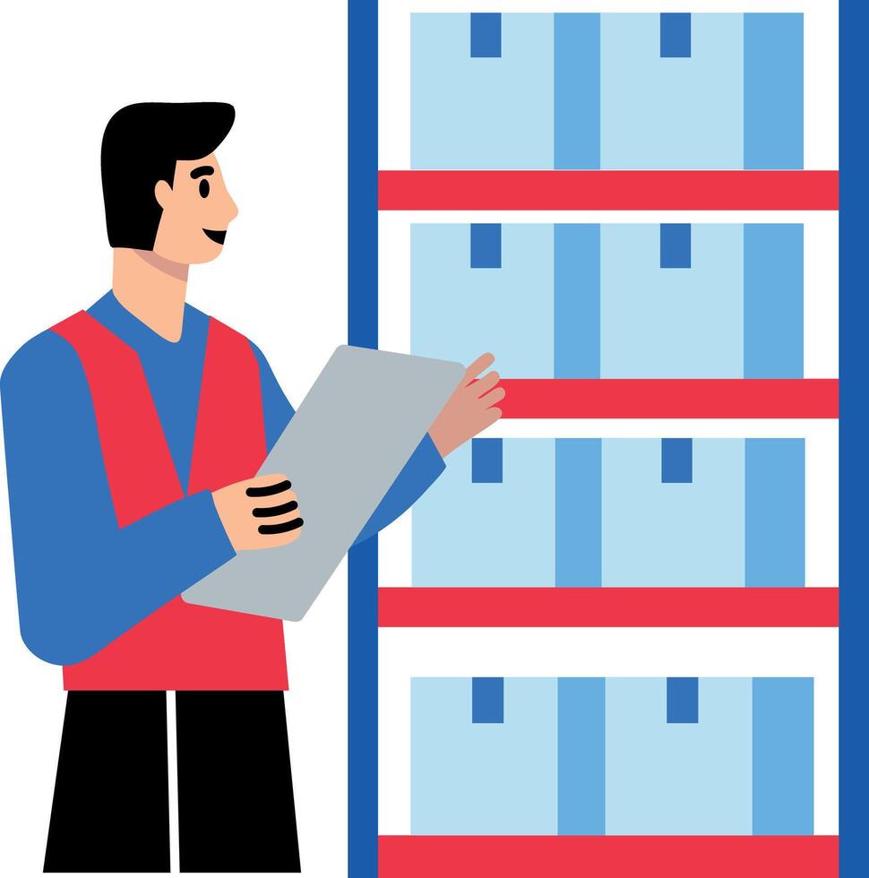 Inventory checking character icon in flat style vector