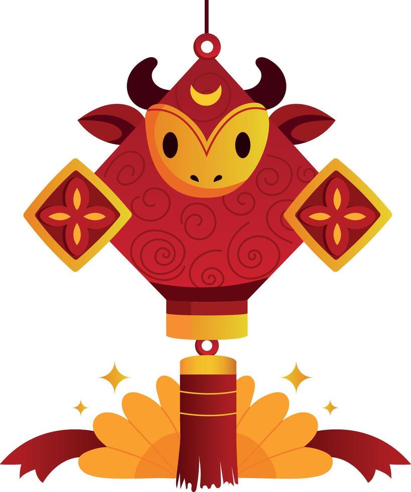 Chinese bull ornament, flat style illustration vector