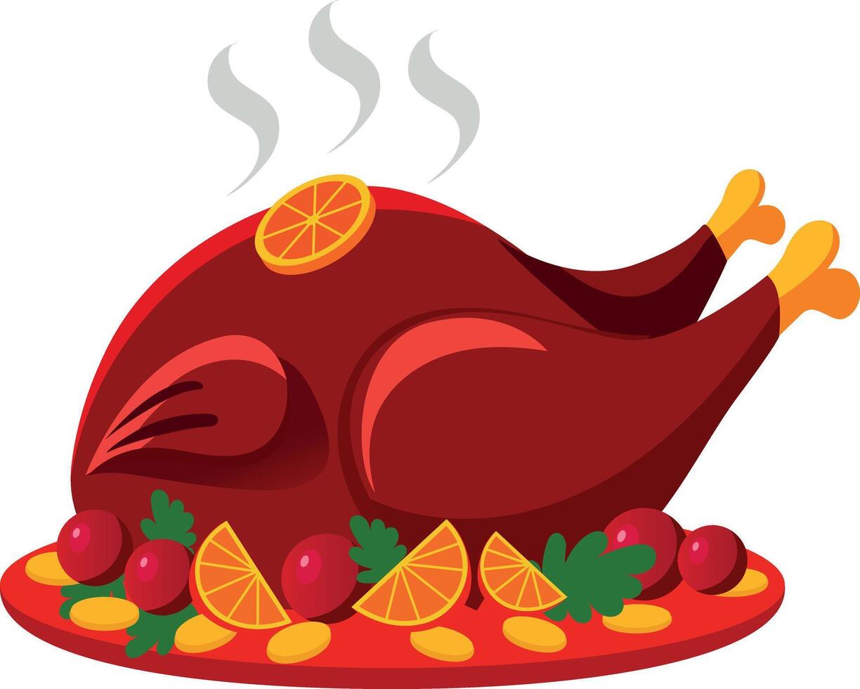 Roasted duck dinner, flat style illustration vector