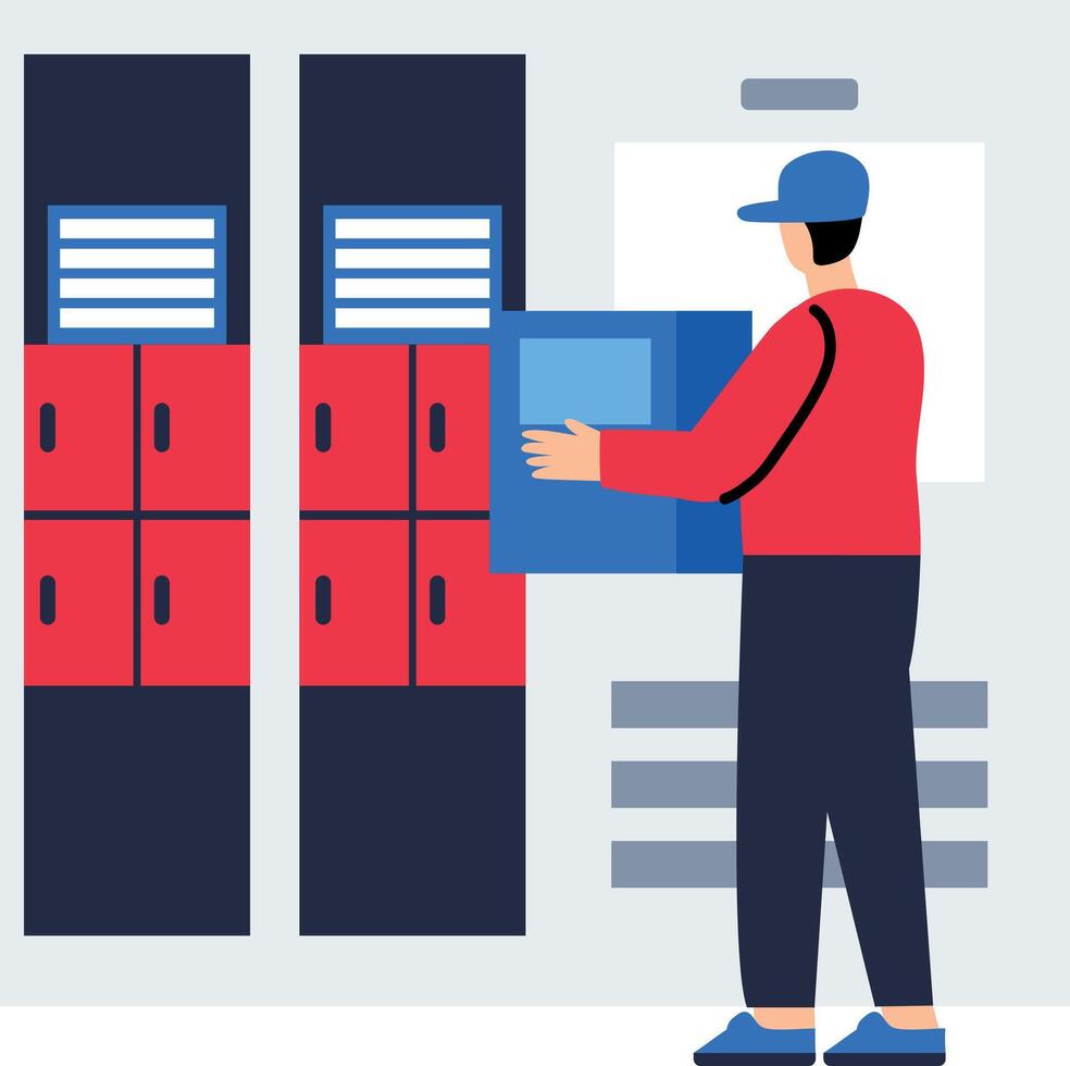 Warehouse parcel lockers icon in flat style vector