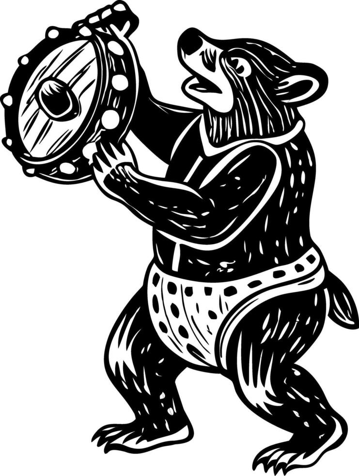 Dancing bear with a drum, vintage style illustration vector