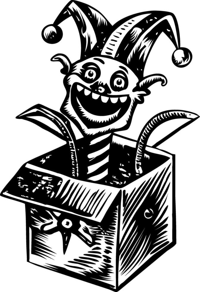Funny joker box, vintage illustration vector