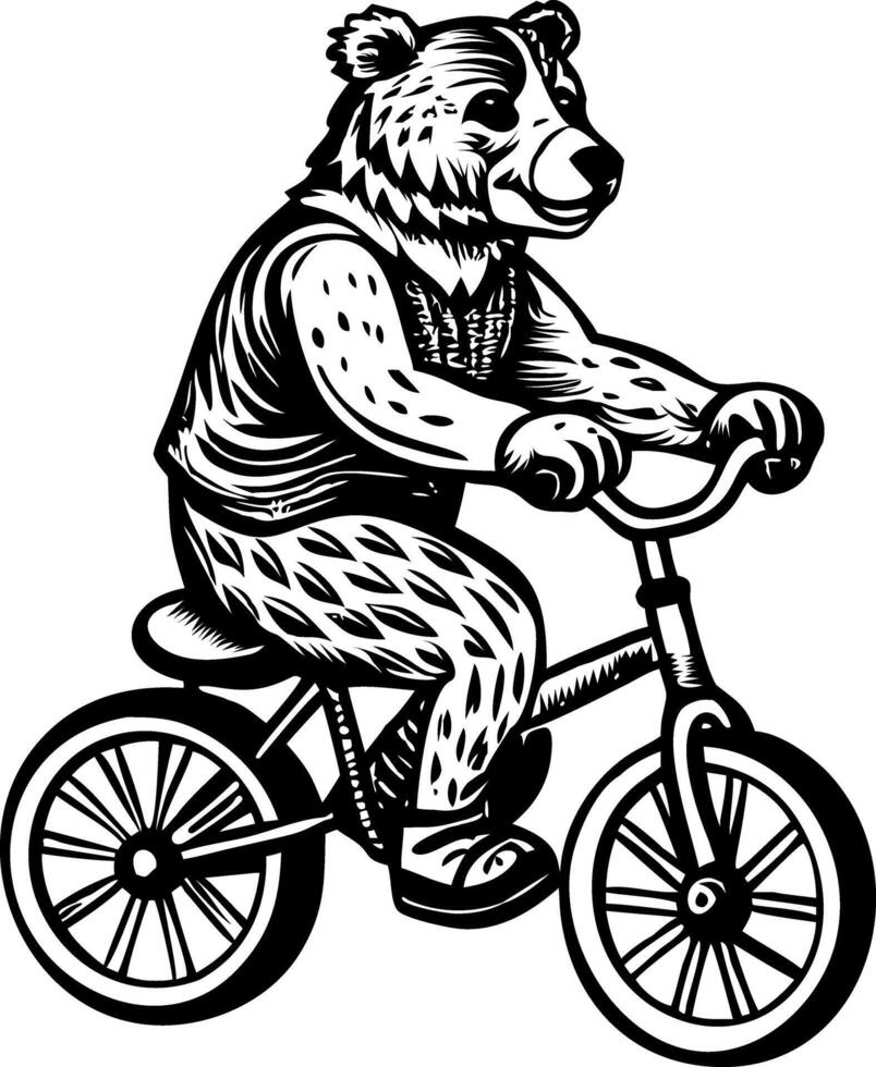 Sketchy illustration of circus bear cycling vector