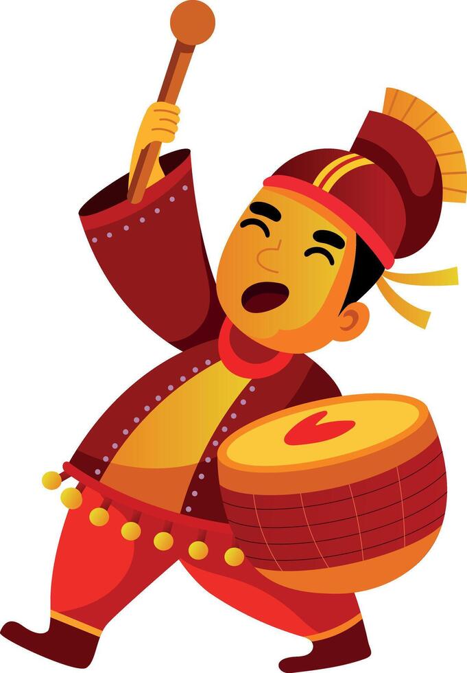 Chinese character enjoying drumbeat, flat style illustration vector