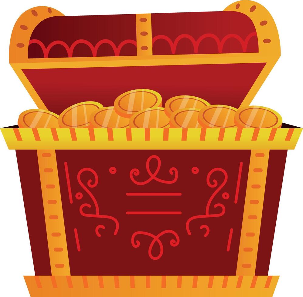 Chinese treasure chest with open lid, flat style illustration vector