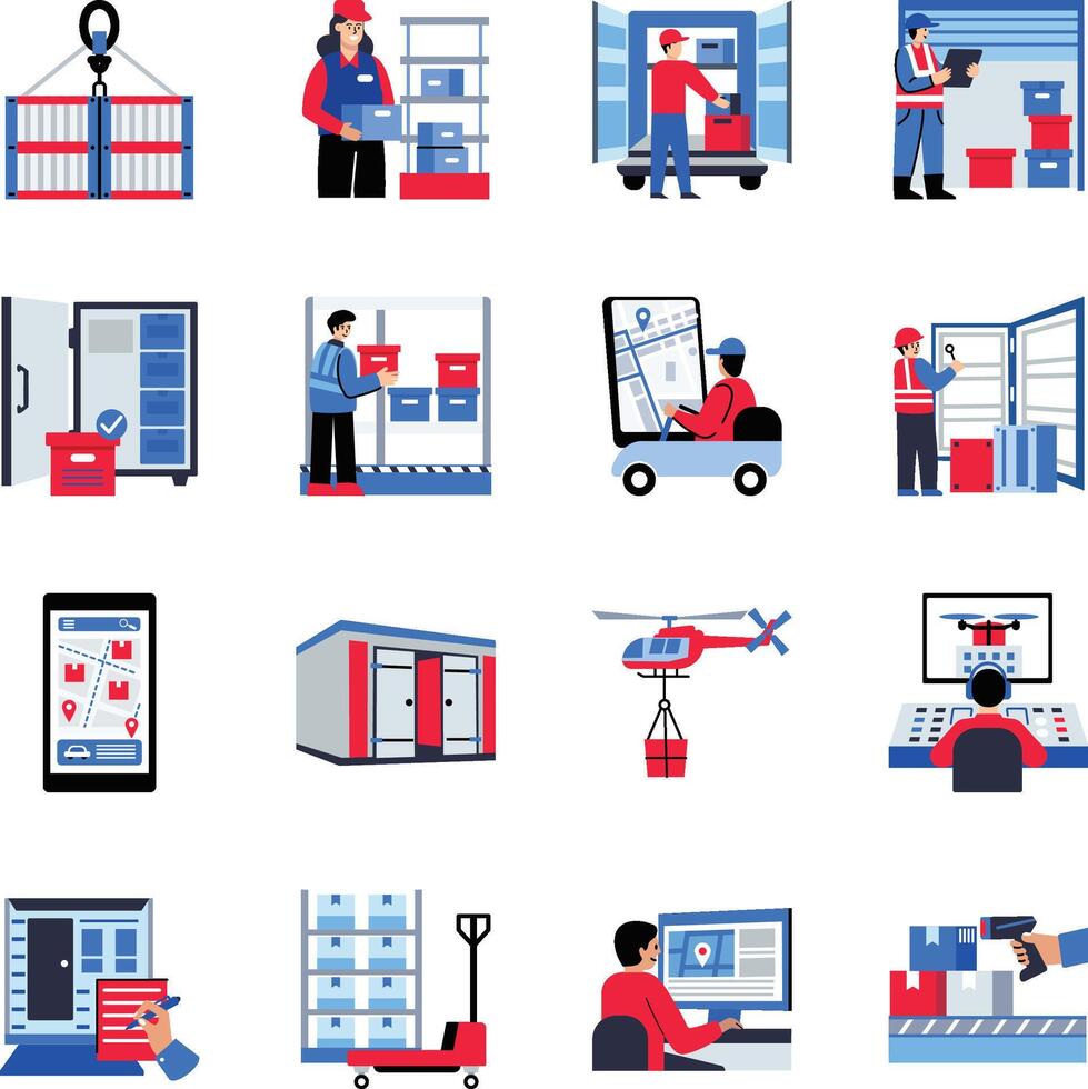 Bundle of Flat Style Shipment Icons vector