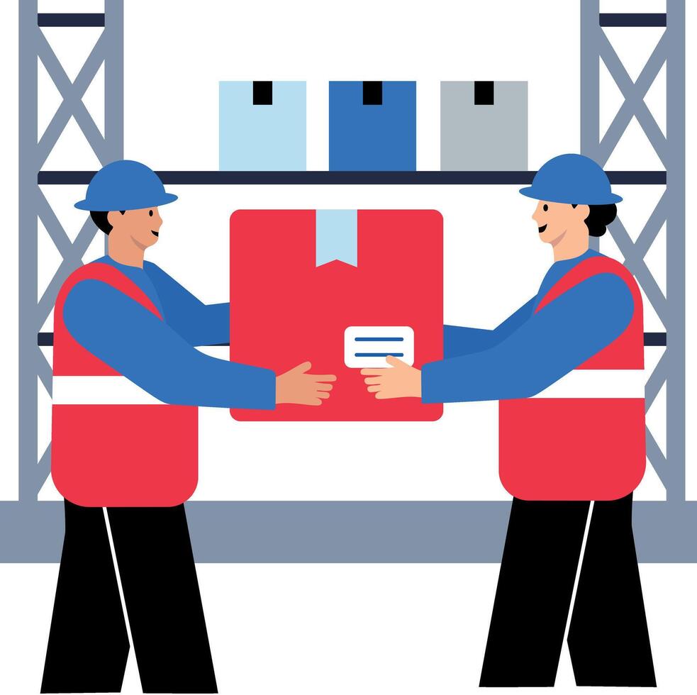 Warehouse team working together, flat style icon vector