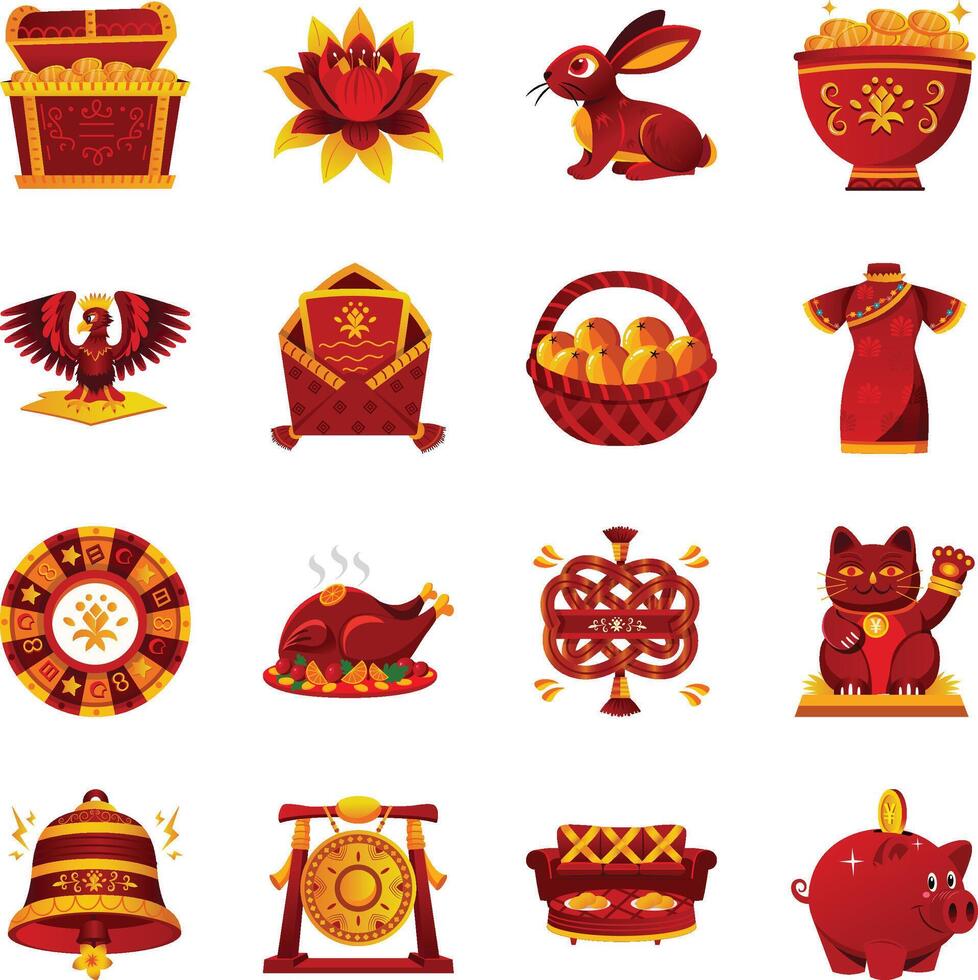 Chinese New Year Celebration Flat Illustrations vector