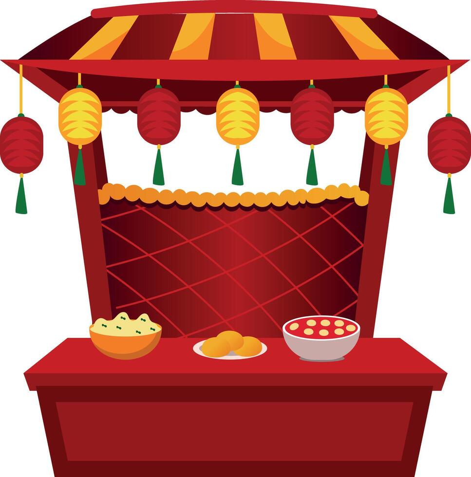Traditional chinese food stall, flat style illustration vector