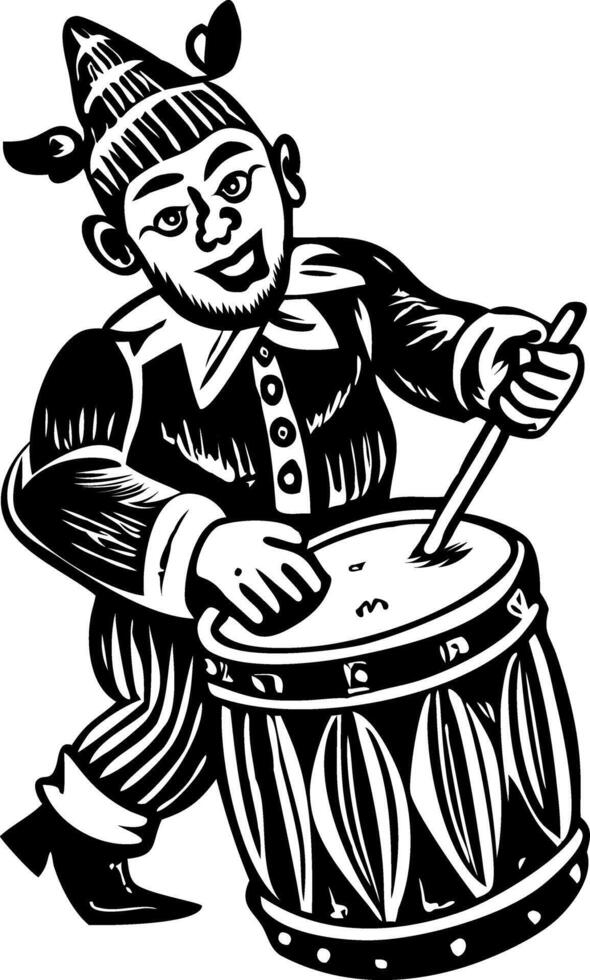 Circus drummer character illustration in vintage style vector