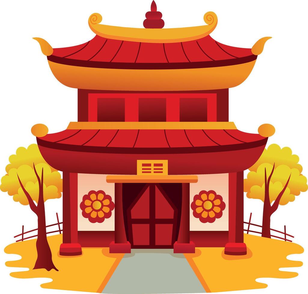 Chinese temple building illustration in flat style vector