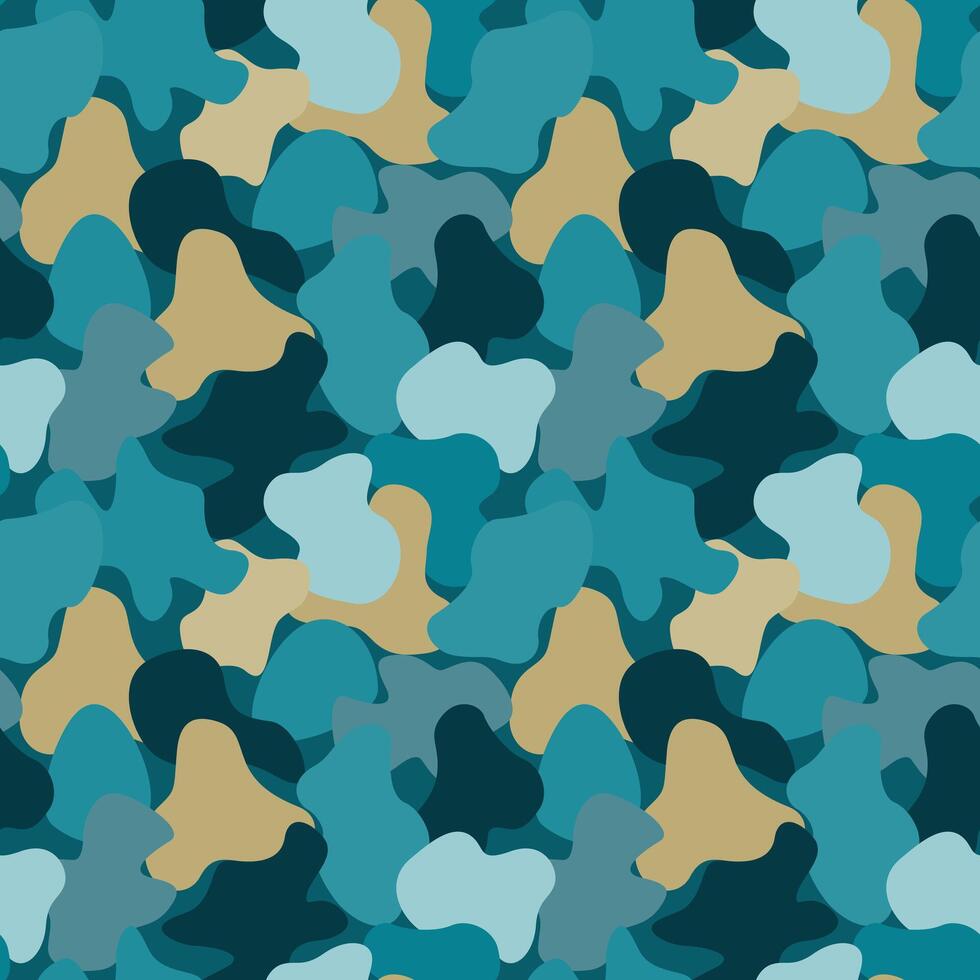 Abstract Seamless Camouflage Pattern in Shades of Blue and Beige for Modern Background and Textile Design vector