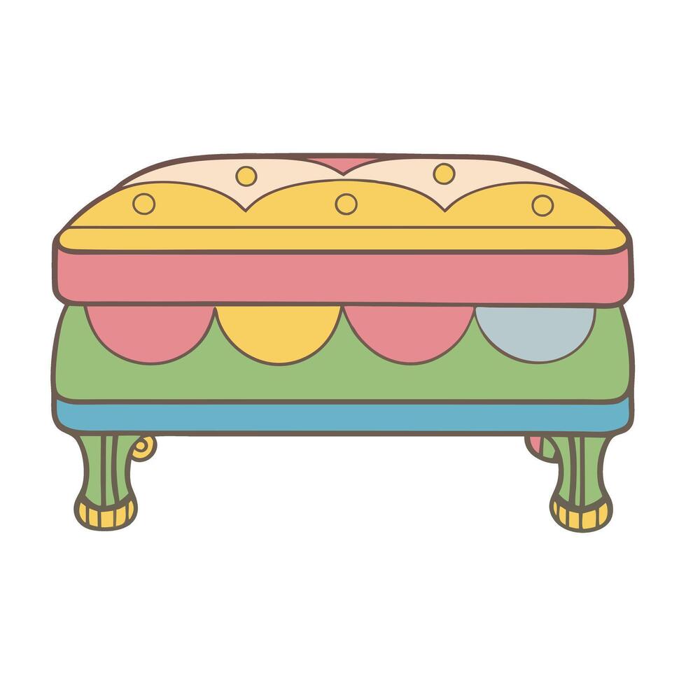 Colorful vintage ottoman with button tufted fabric design in soft pastel hues vector
