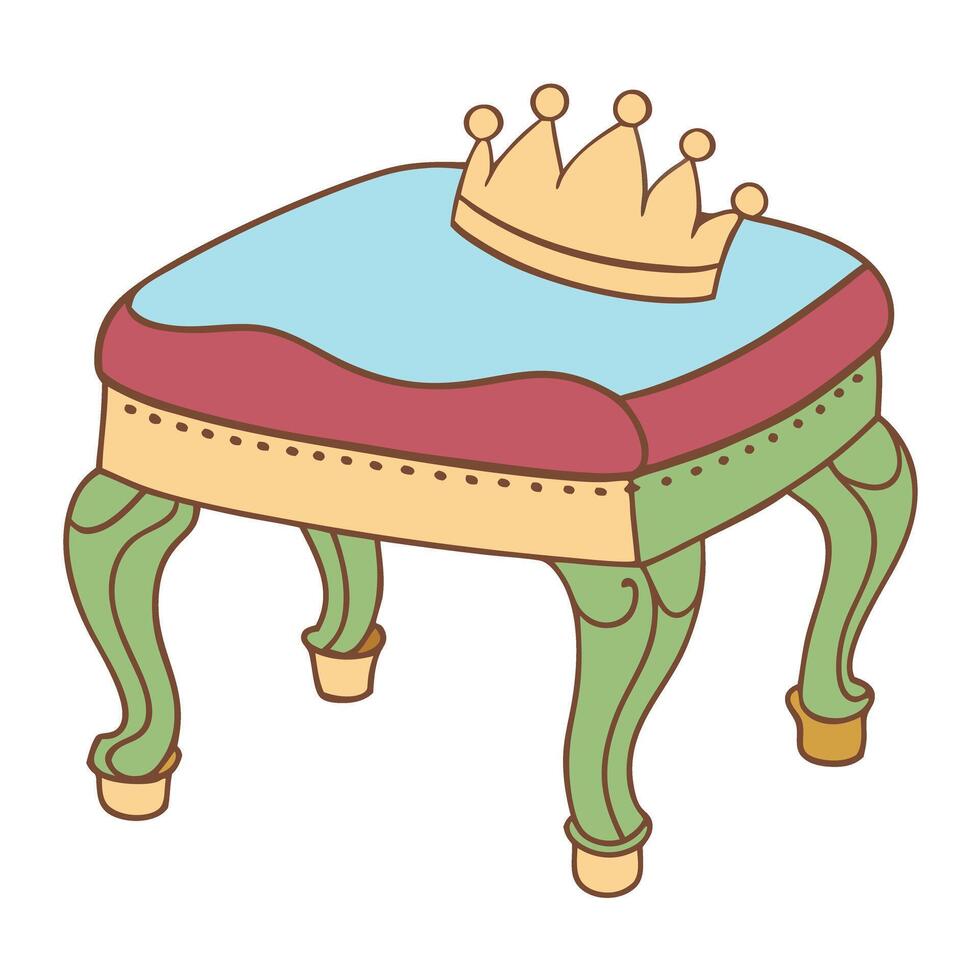 Elegant crown on vintage ottoman, royalty concept illustrated classic furniture with regal theme vector