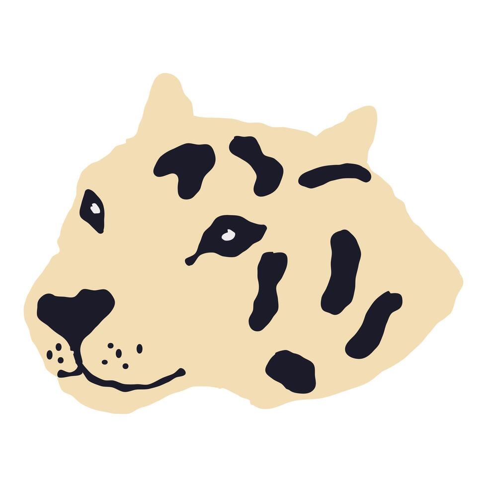 snow leopard face artwork stylized predatory expression with black spots on beige background vector