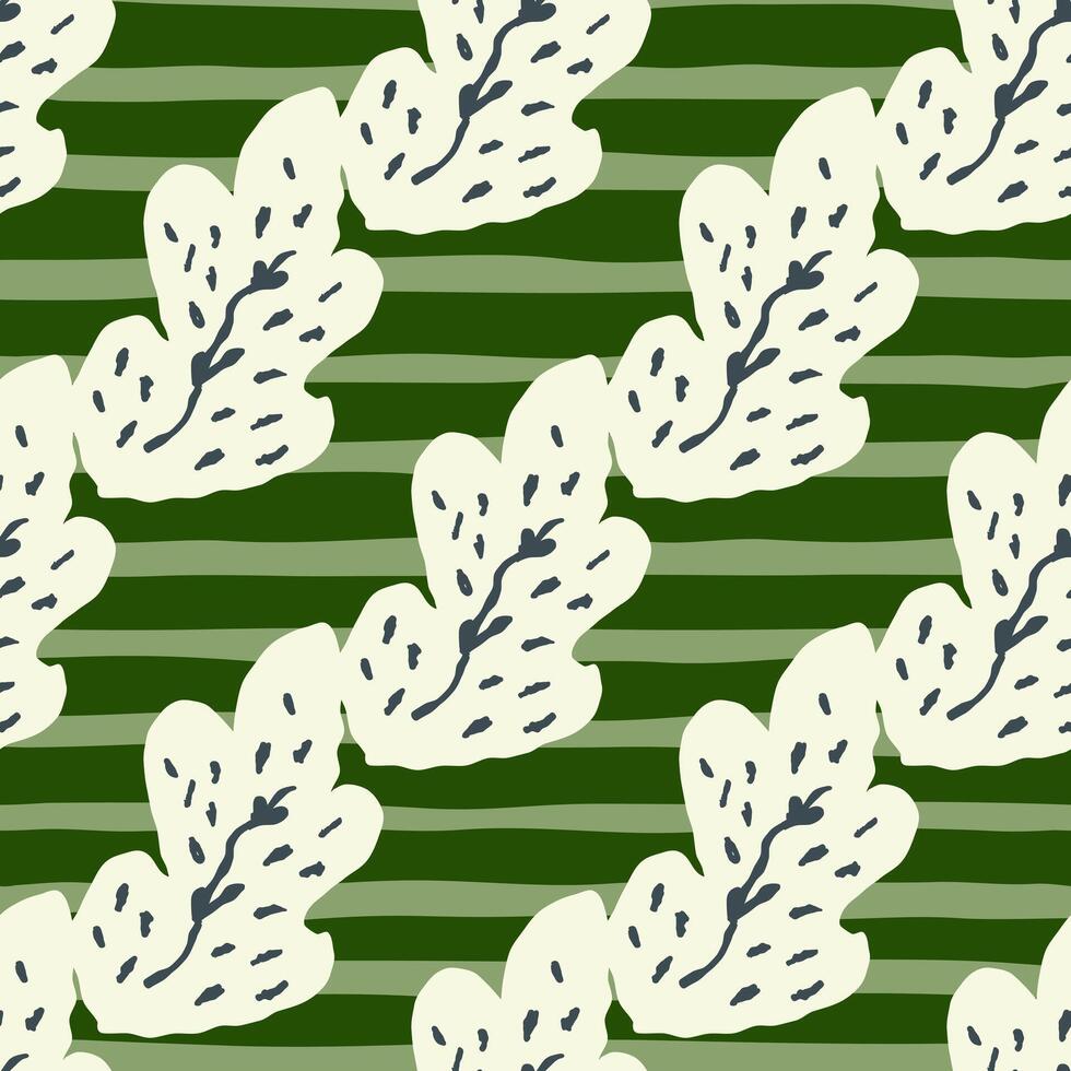 Leafy pattern on green and white striped background modern botanical abstract design vector