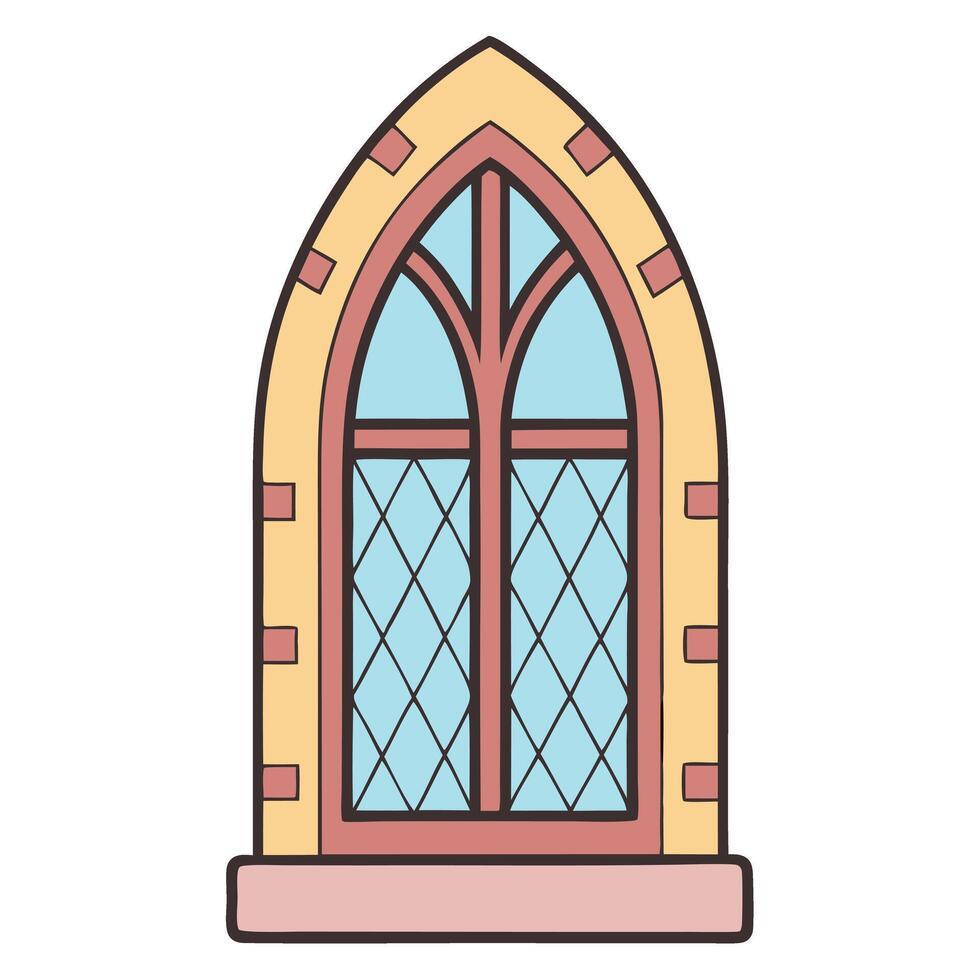 Gothic arched stained glass window with elegant geometric patterns in pastel colors vector