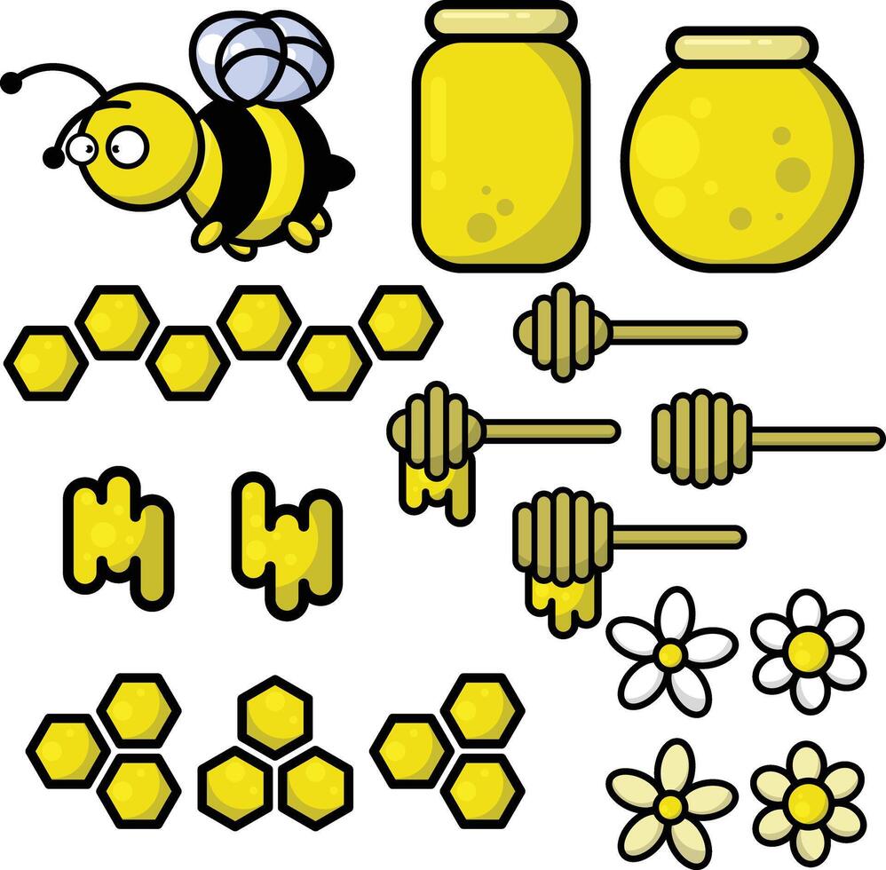 bee and honey set vector