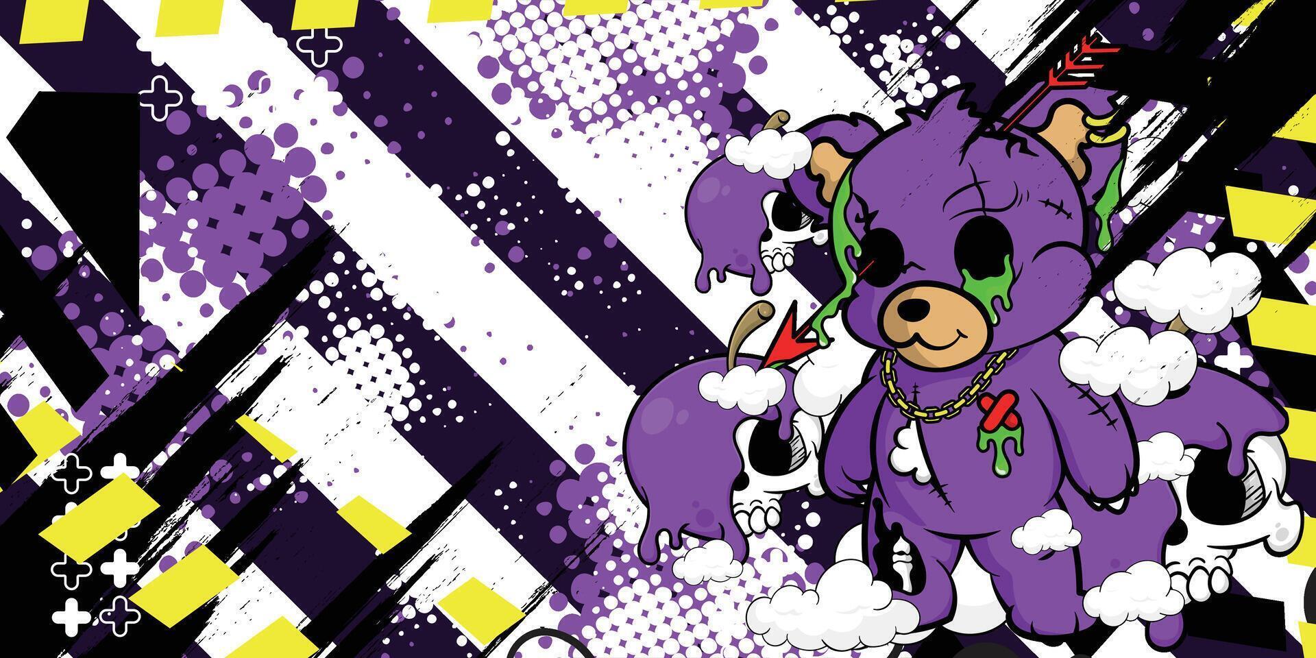 Abstract background design with teddy bear and skull objects vector