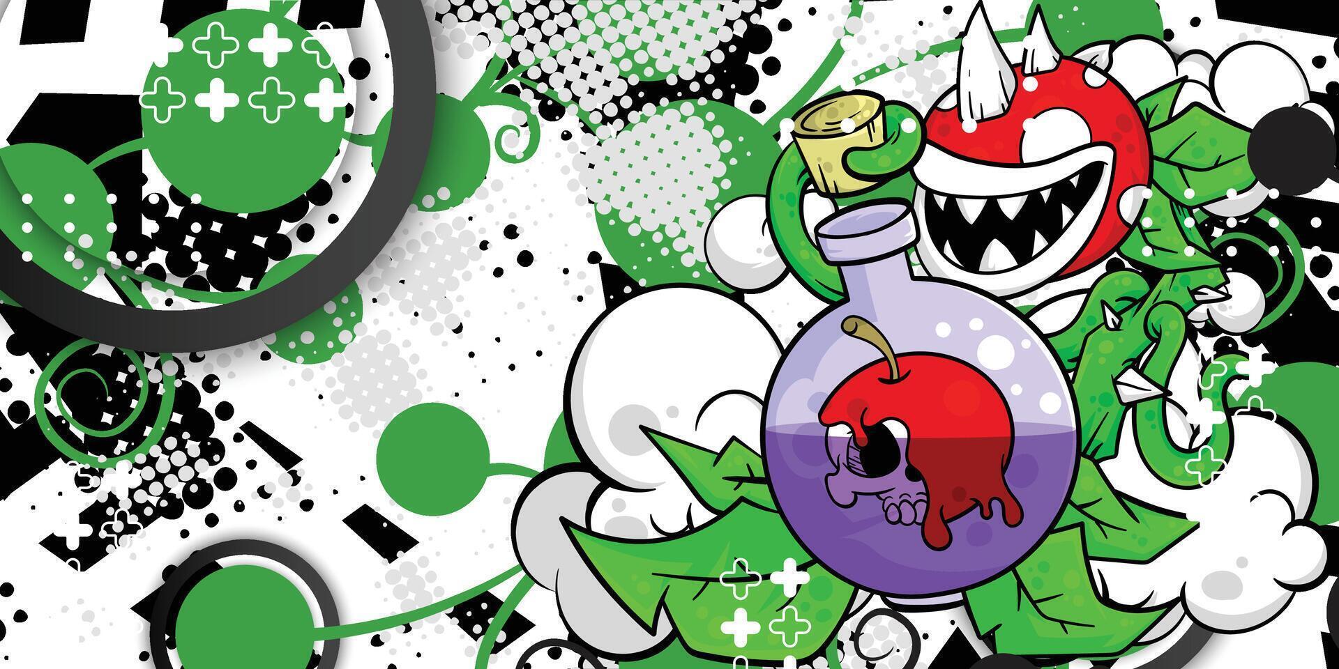 Abstract background with plant monster and skull objects vector