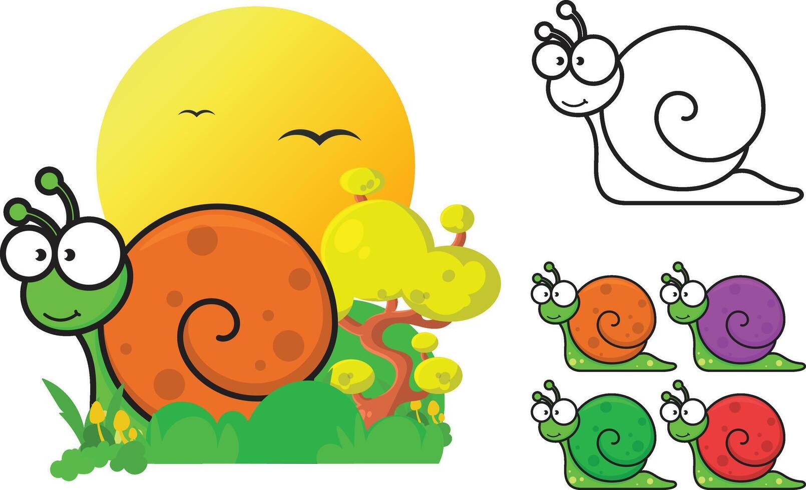 Cute snail cartoon set design vector