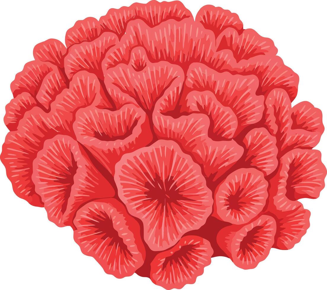 Vibrant coral formation in rich red hues showcasing intricate textures and shapes, designed in a detailed flat art style vector