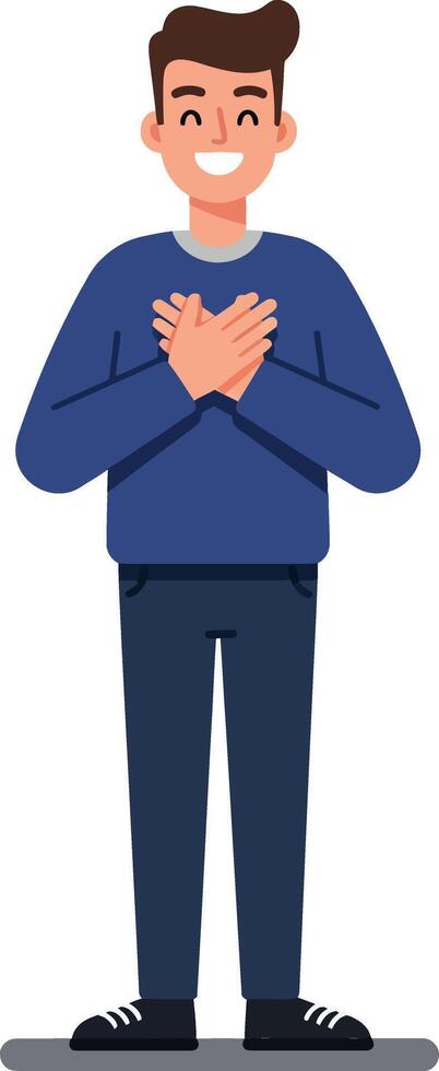 Cheerful young man standing confidently with a warm smile wearing casual clothes in flat design art vector