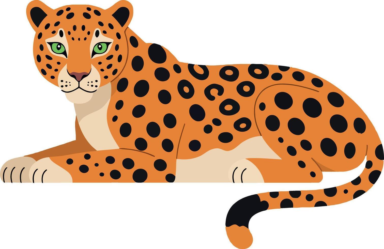 A resting leopard with striking spots and green eyes in a minimal and vibrant style showcasing art vector
