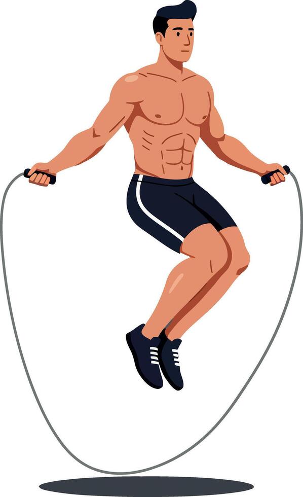 Athletic man skipping rope in a dynamic pose, showcasing fitness and energy in detailed illustration vector