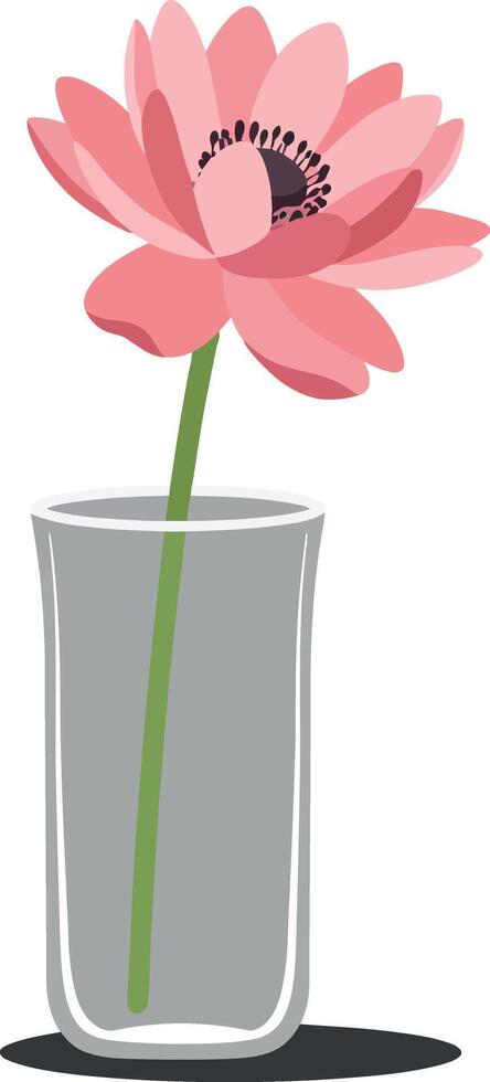 Pink lotus flower gracefully displayed in a clear glass vase with a minimalistic design style showcasing modern art vector