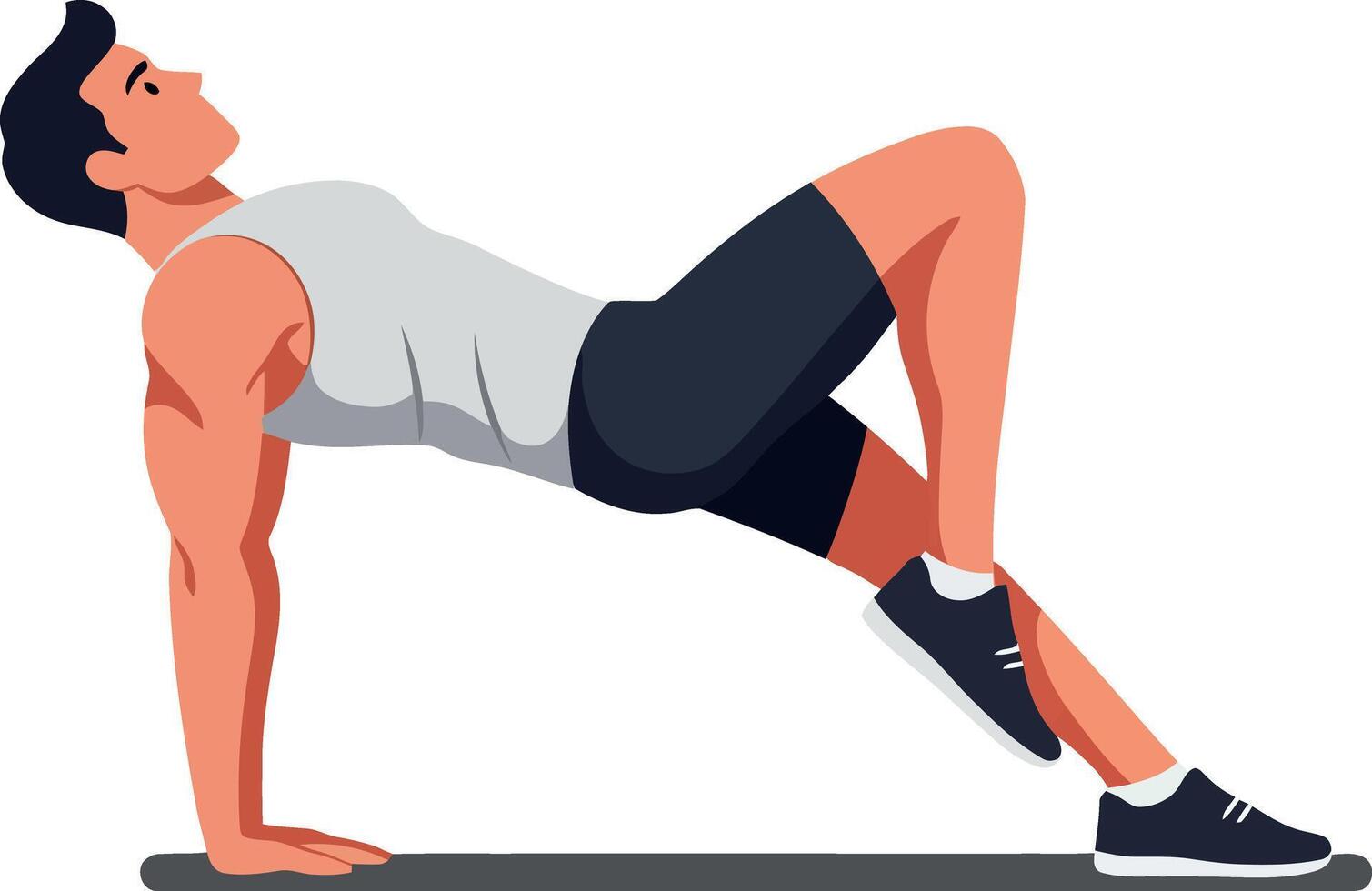 Athletic man performing a bridge exercise in a flat design style showcasing strength and focus in art vector