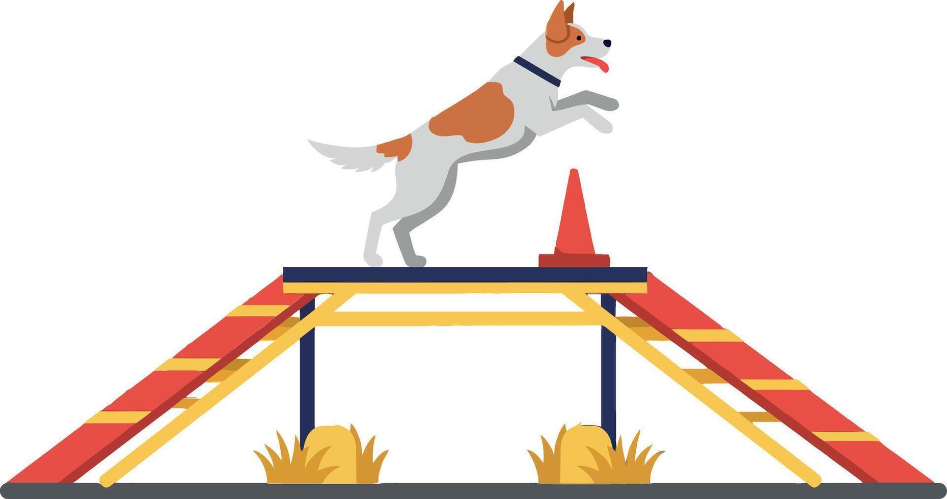 Energetic dog leaping over an agility obstacle in a vibrant flat design style illustration vector