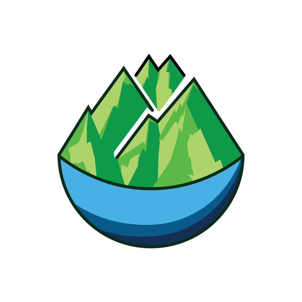 Moutain Illustration green and blue lake vector