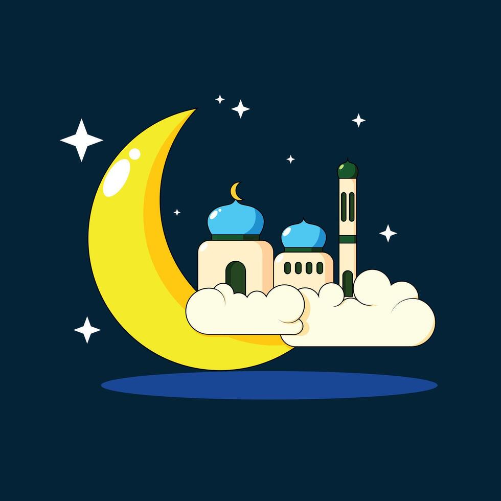 Ramadhan Masjid And Moon Illustration Landcape background vector