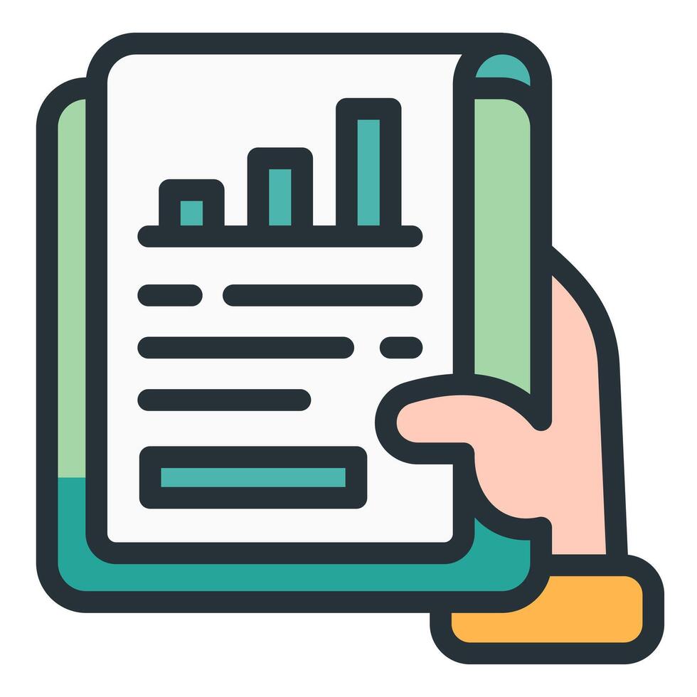 A hand holding a document with a graph on it vector