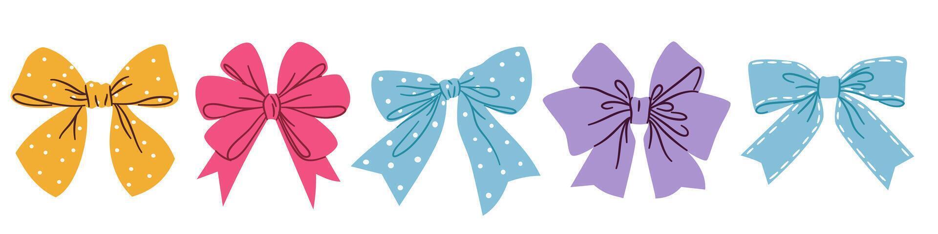 A set of flat illustrations in a simple style. Cute colorful bows on a white background vector