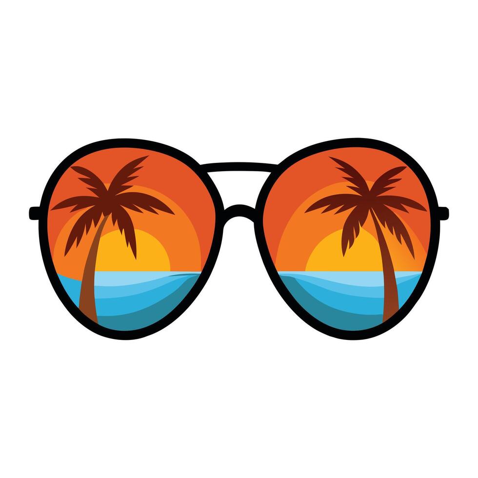 sunglasses with palm trees and sunset on the background vector