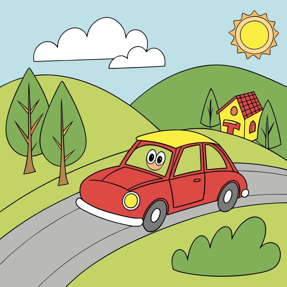 cartoon car driving on the road. vector