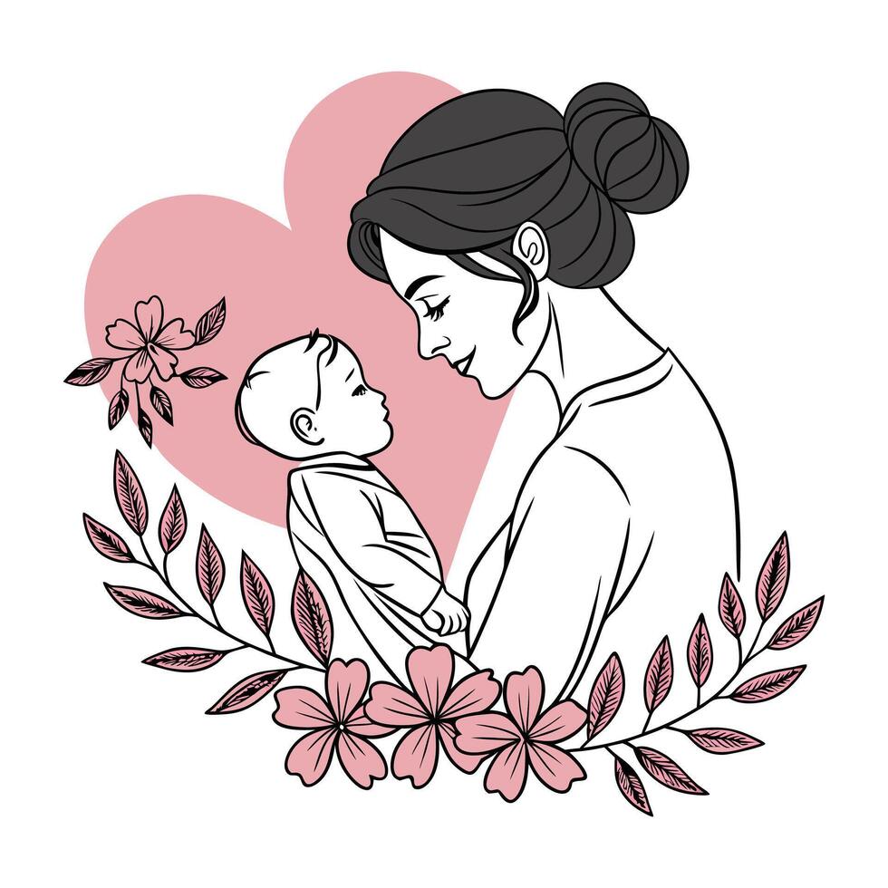 mother and baby with heart shape vector