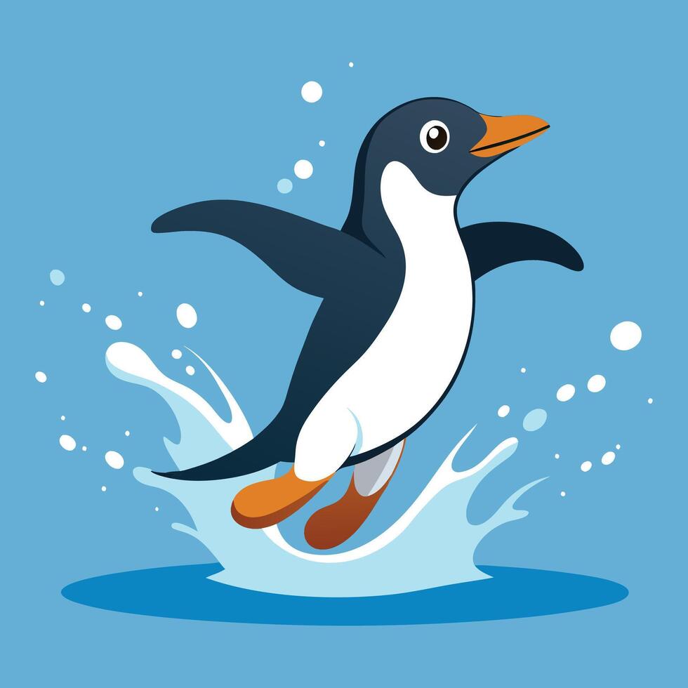 penguin jumping out of water illustration vector