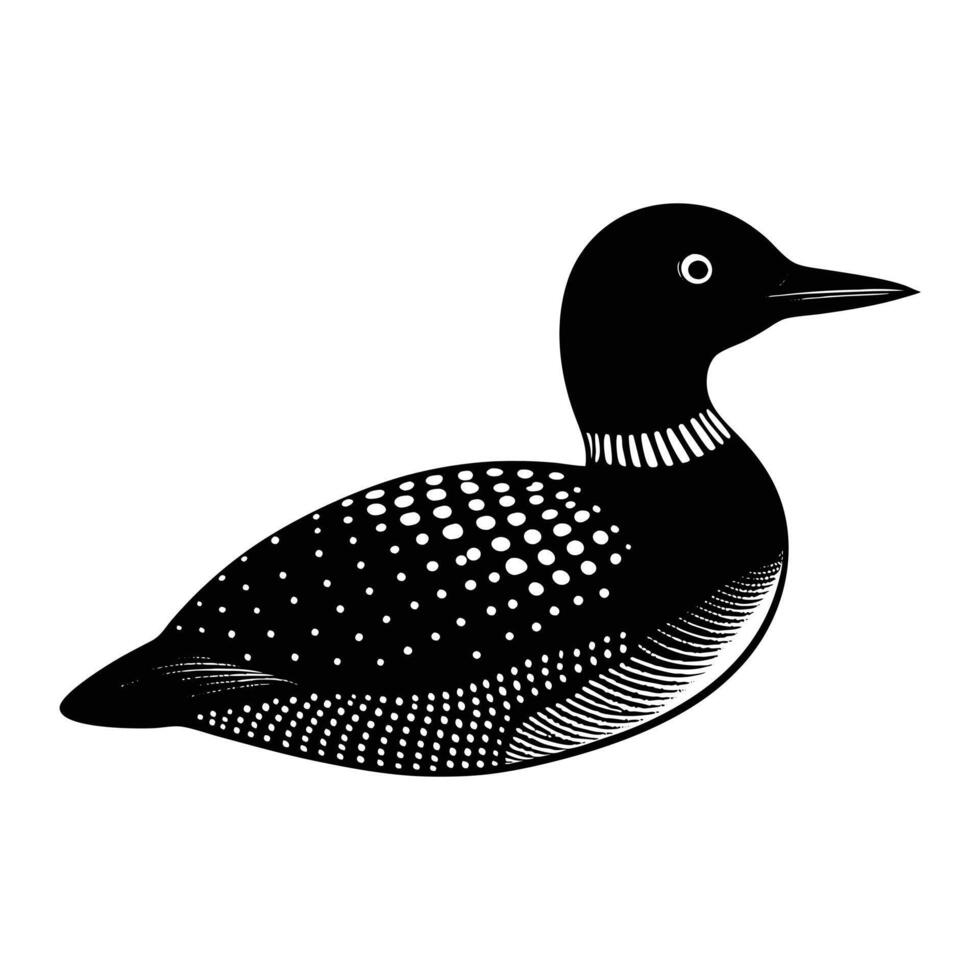 a black and white drawing of a loon. vector