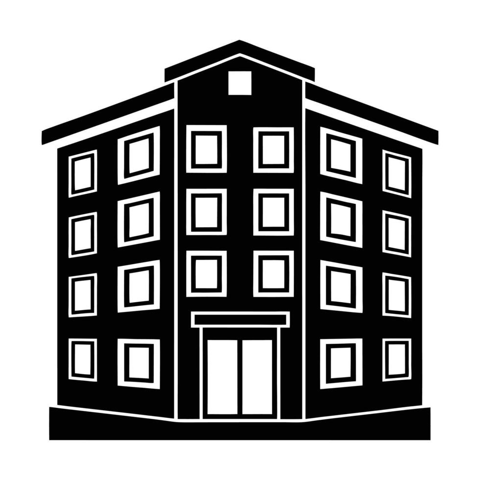 a black and white hotel building icon vector